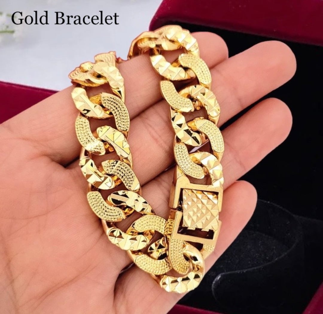 Men's Gold Jewelry 24k Dubai Gold Plated Bracelet Etsy UK