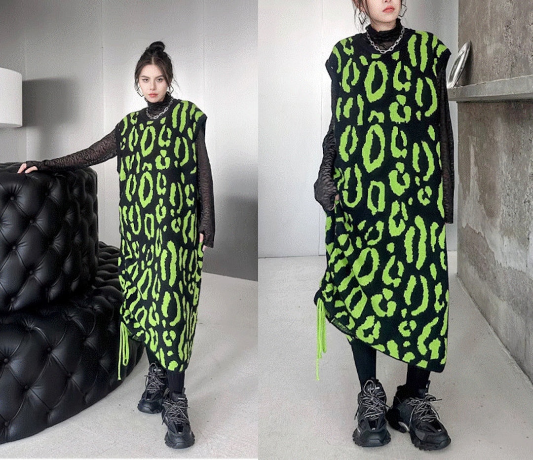 Knitted Vest Dress Pattern Print Designer Woman Sweater Dress Etsy