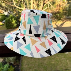 Triangle printed Reversible Bucket Hat, (56cm and 58cm circumference) handmade in Australia
