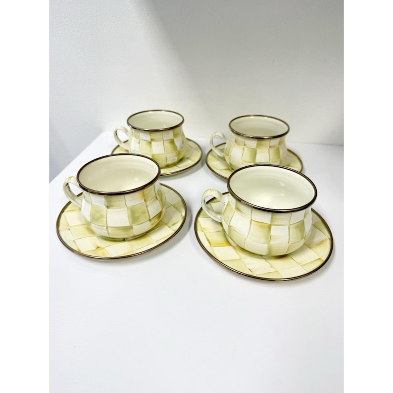 Juego de 4 tazas de té esmaltadas con diseño de cuadros pergamino de Mackenzie Childs imagen 12