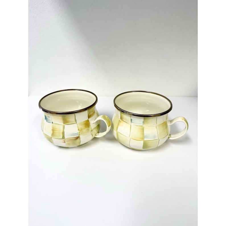 Juego de 4 tazas de té esmaltadas con diseño de cuadros pergamino de Mackenzie Childs imagen 8