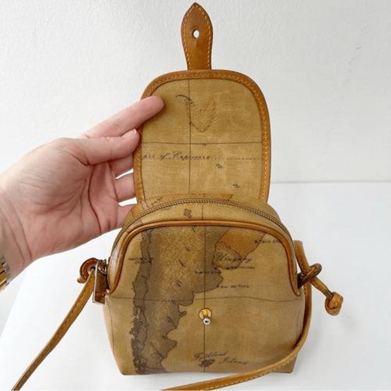 Alverio Martini 1st Classe Crossbody Map Print Belt Bag Vintage Leather ...