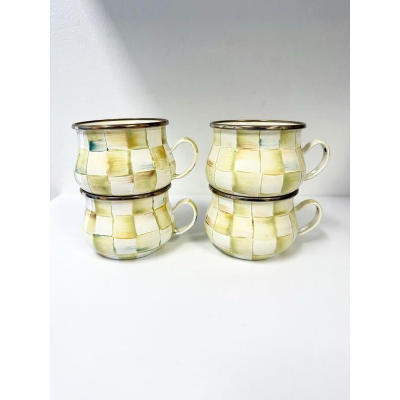 Juego de 4 tazas de té esmaltadas con diseño de cuadros pergamino de Mackenzie Childs imagen 6