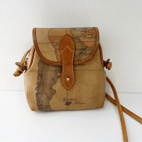 Alverio Martini 1st Classe Crossbody Map Print Belt Bag Vintage Leather ...