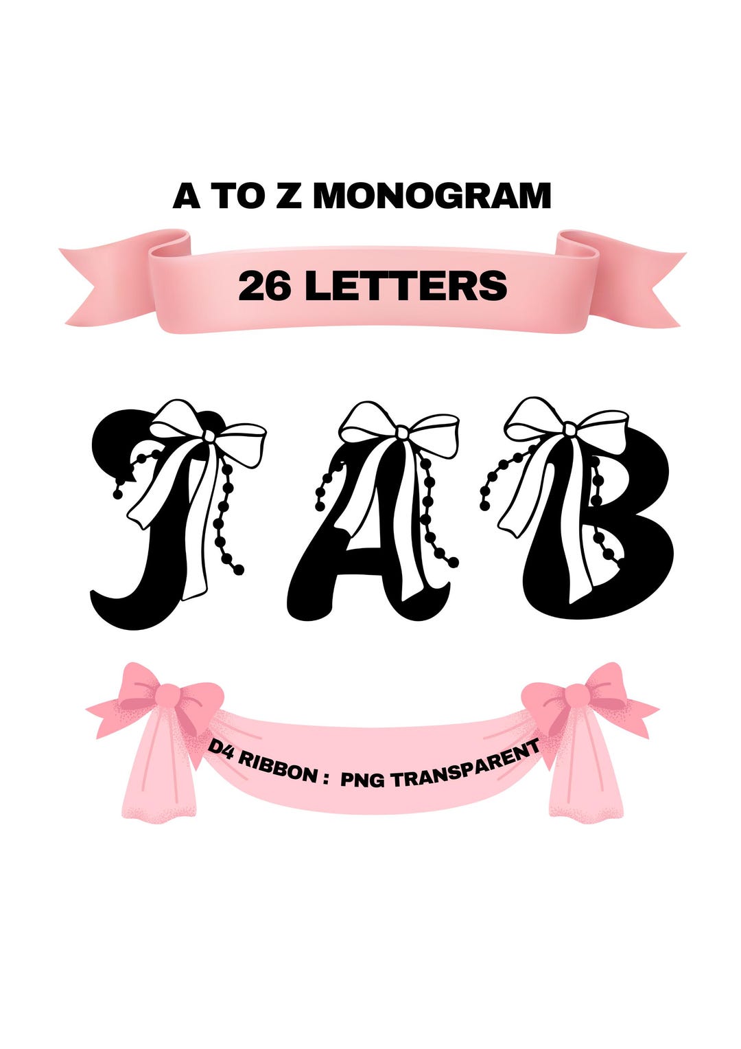 Under Letters Ribbon ALPHABET INITIALS | Ribbon Alphabet Monogram PNG: A-Z Letters (digital ...