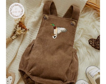 Corduroy Duck Baby Romper | Embroidered Mallard Overalls | Gift for Baby