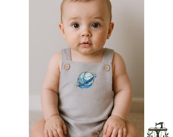 Corduroy Space Romper | Embroidered Planet Baby Outfit | Little Astronaut Overall Set | Made to Order