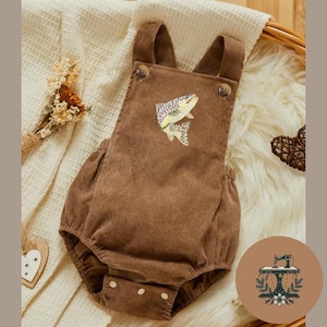 Embroidered Rainbow Trout Corduroy Baby Romper - Fishing Theme