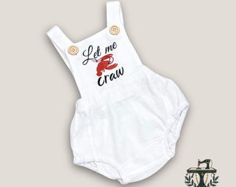Embroidered Crawfish Baby Romper: Linen Summer Outfit