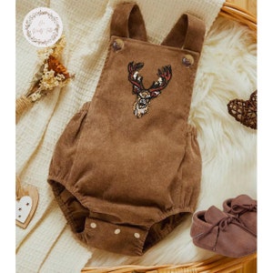 Corduroy Deer Baby Romper | Embroidered Antler Overalls | Gift for Baby