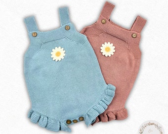 Ultimate Daisy Dream | Knitted Daisy Romper | Boho Baby | 100% Organic Cotton | Baby Girl Clothing