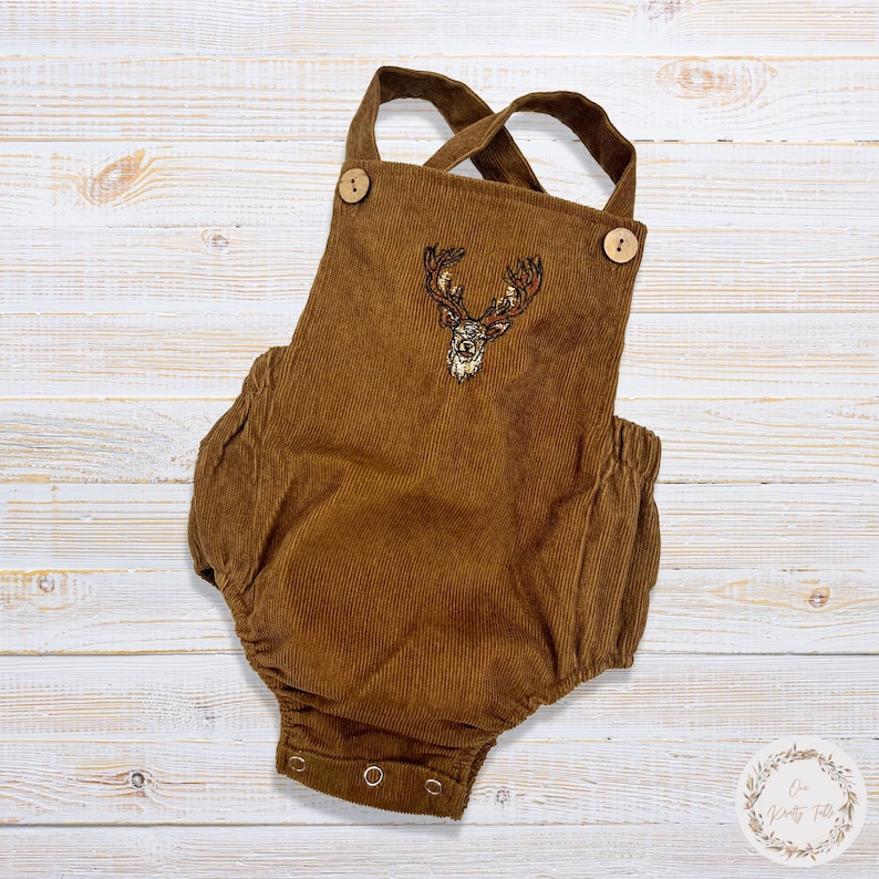 Corduroy Deer Baby Romper Embroidered Antler Overalls Gift Etsy