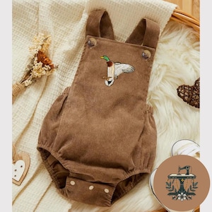 Corduroy Duck Baby Romper | Embroidered Mallard Overalls | Gift for Baby | Made to Order