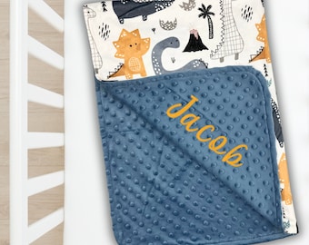 Personalized Dino Baby Blanket: Soft Minky, Custom Embroidery