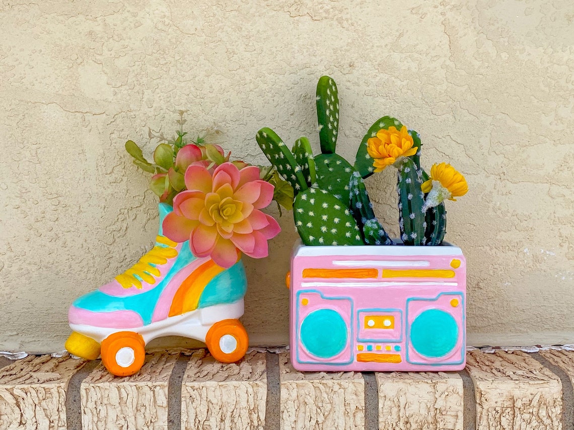 Ceramic Roller Skate Planter Colorful Retro Style Etsy