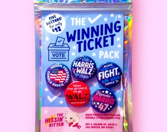 The Winning Ticket Button (or Magnet) Pack! Kamala Harris / Tim Walz 2024