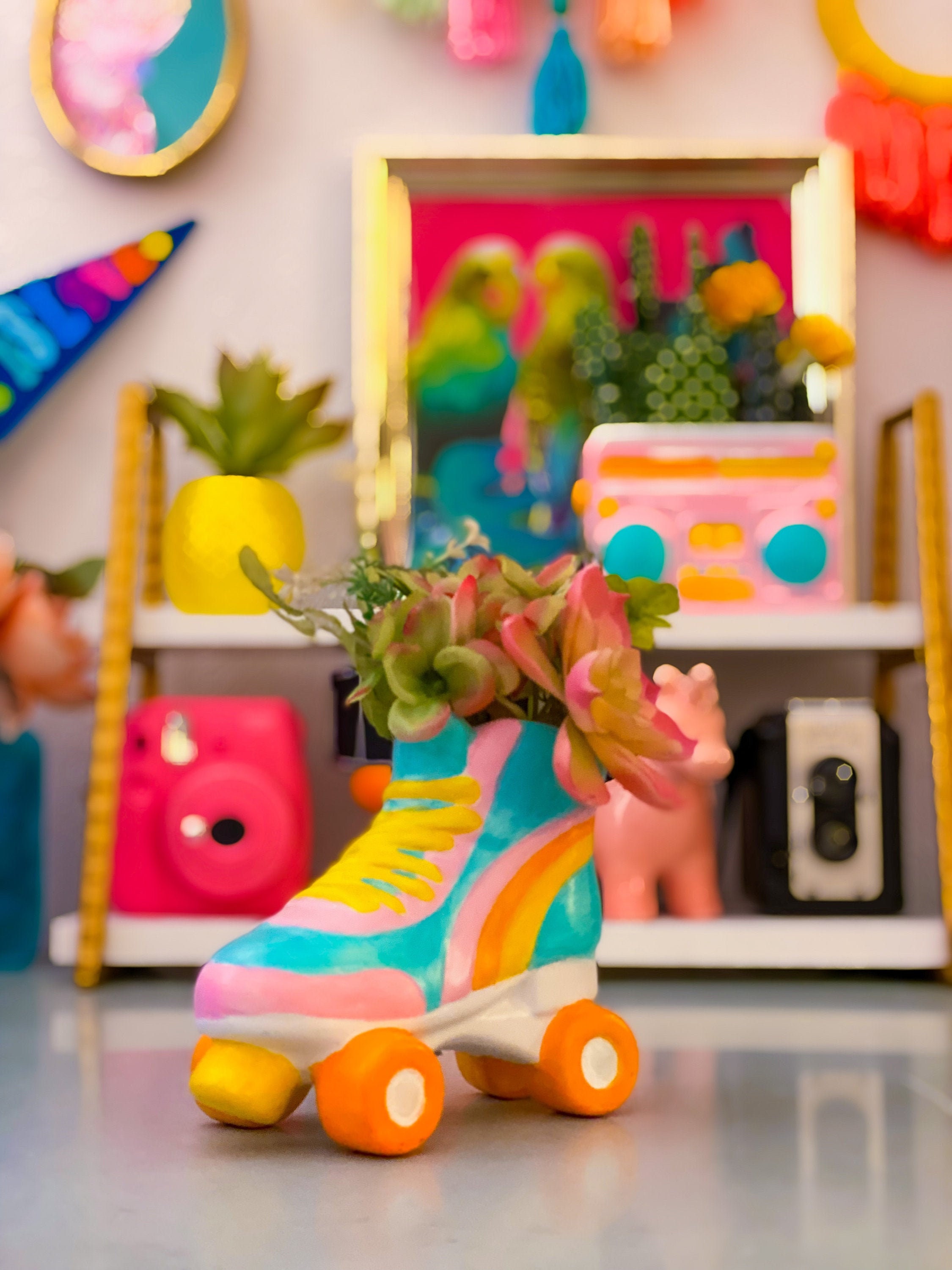 Ceramic Roller Skate Planter Colorful Retro Style Etsy