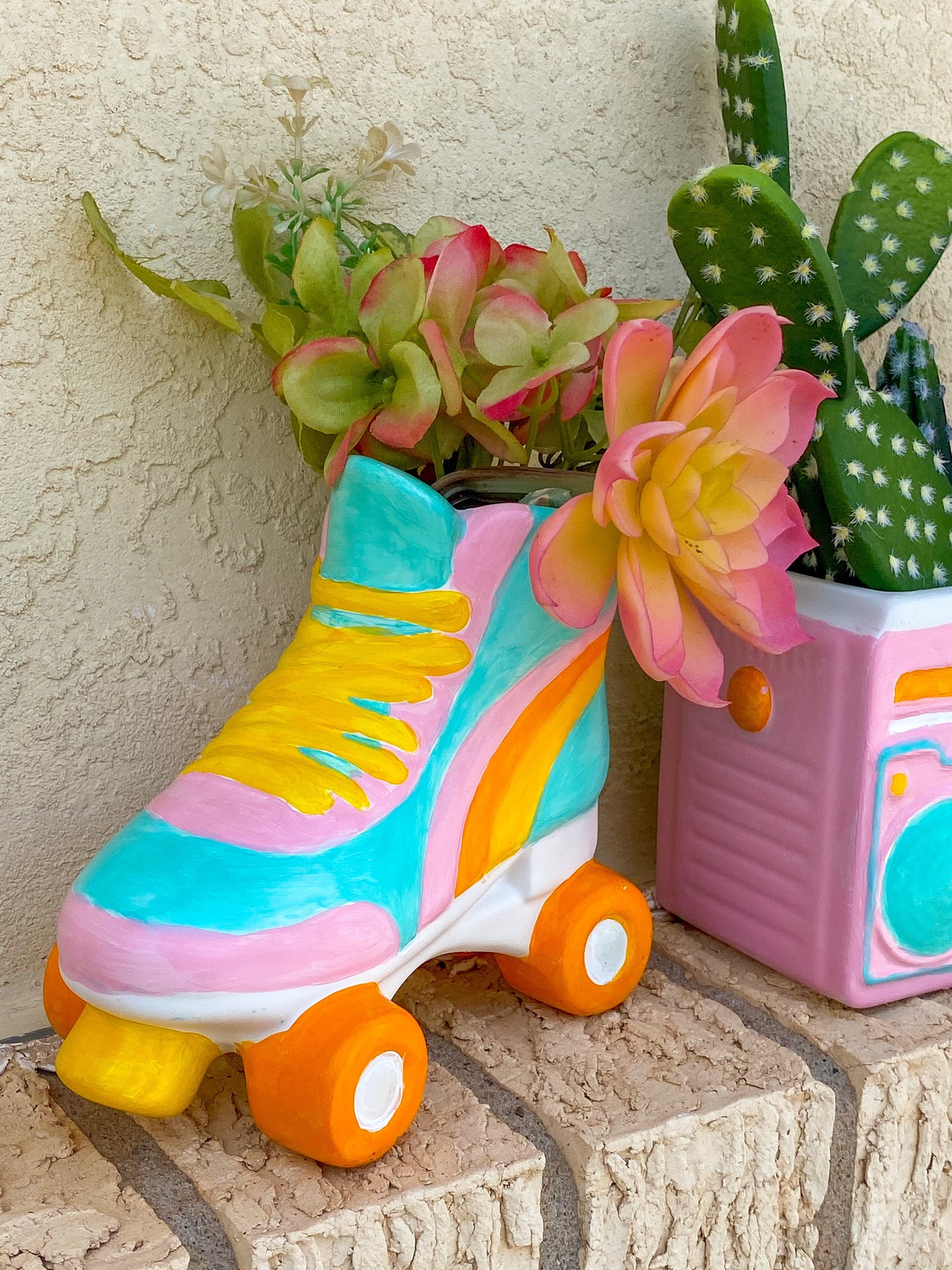 Ceramic Roller Skate Planter Colorful Retro Style Etsy