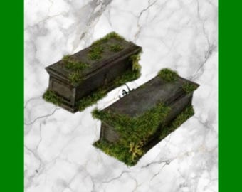 5pk Coffin, Tomb, Grave. D&D PATHFINDER WARGAMING Frostgrave etc.  Scenery Terrain 28mm