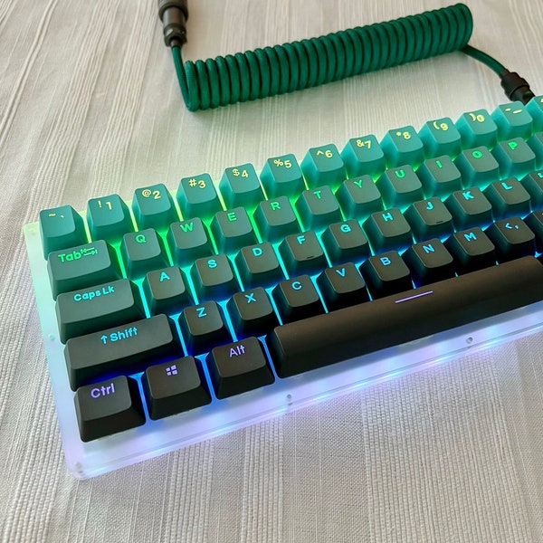 Gradient Green Keycap Set, OEM Profile, Shine-through, PBT, Cherry MX Stem, Double Shot Legends