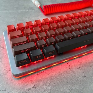 Gradient Black and Red Side-Printed Keycap Set, OEM Profile, Shine-through, PBT, Cherry MX Stem, Double Shot Legends