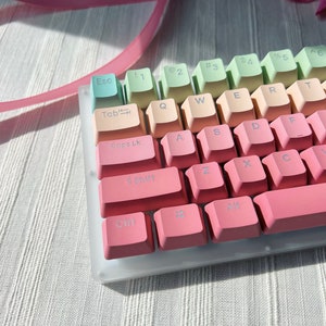 Gradient Pastel Keycap Set, OEM Profile, Shine-through, PBT, Cherry MX Stem, Double Shot Legends