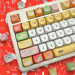 Chinese Hot Pot Keycap Set, SOA Profile, Cute Art, PBT, Cherry MX Stem, Dye-Sub Legends