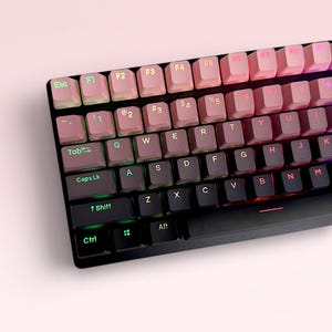 Gradient Black and Pink Keycap Set, OEM Profile, Shine-through, PBT, Cherry MX Stem, Double Shot Legends
