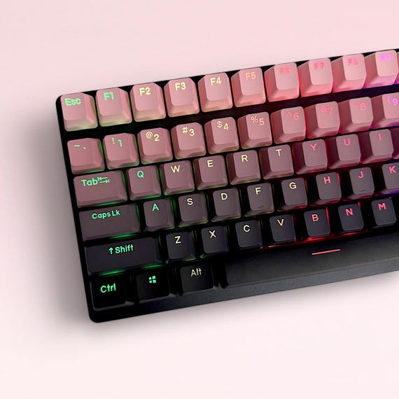 Gradient Black and Pink Keycap Set, Shine-through , OEM Profile
