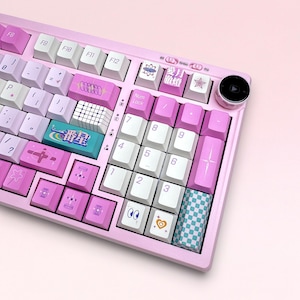 Luna Wave Pink Keycap Set, Cherry Profile, Cute Art, PBT, Cherry MX Stem, Dye-Sub Legends