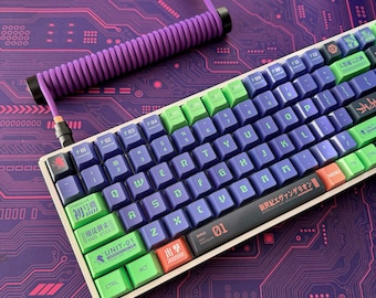 Eva Unit-01 Keycap Set, Cherry Profile, Coiled Cable Option, Artisan Option, PBT, Cherry MX Stem, Dye-Sub Legends