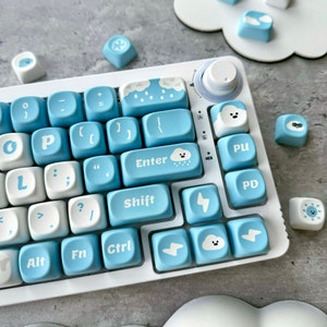 Fluffy Cloud Keycap Set, MOA Profile, Cute Art, PBT, Cherry MX Stem, Dye-Sub Legends