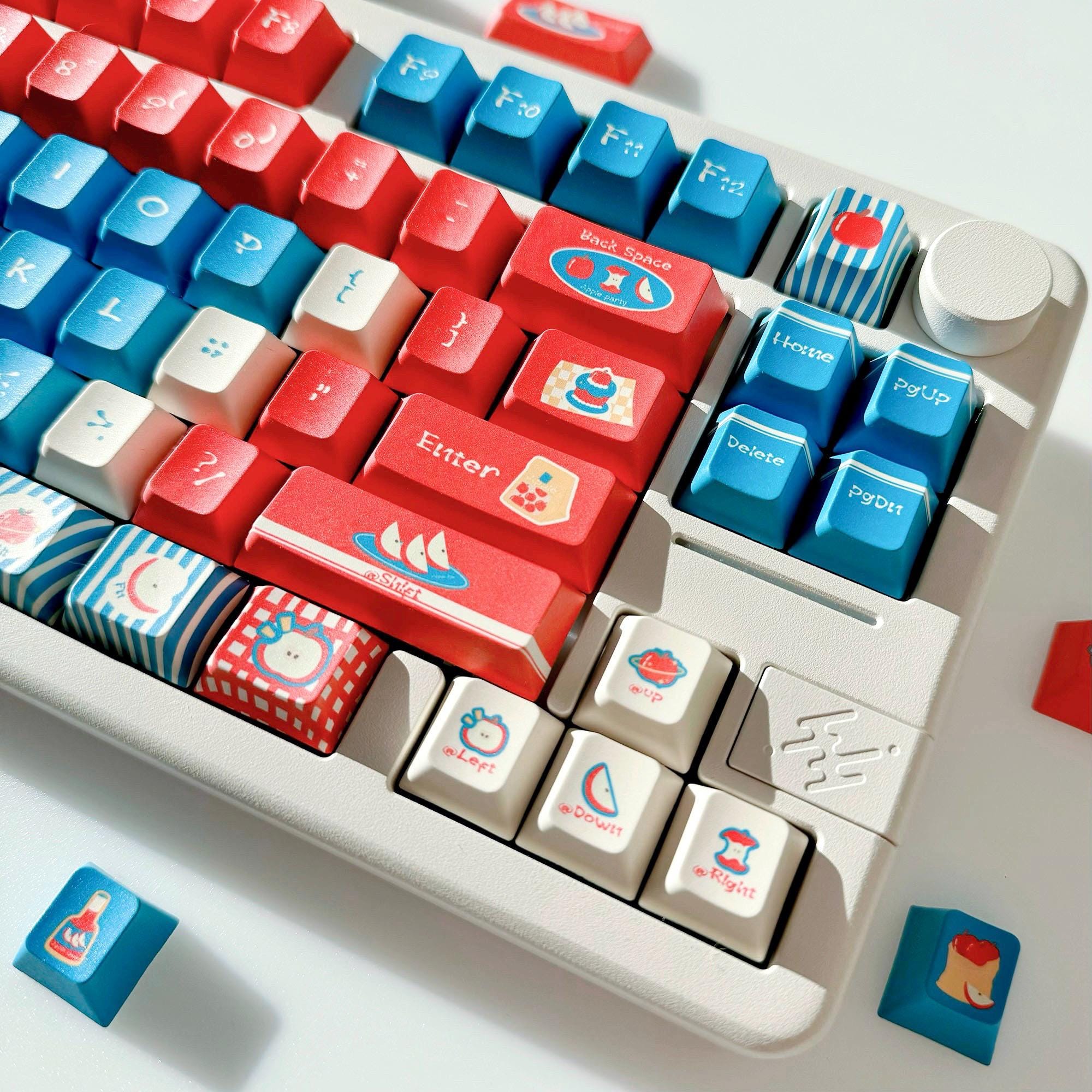 Red Apple Keycap Set, Cherry Profile, Cute Art, PBT, Cherry MX Stem, Dye-Sub Legends