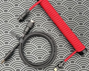 Cable de aviador en espiral negro y rojo, cable USB para teclado mecánico