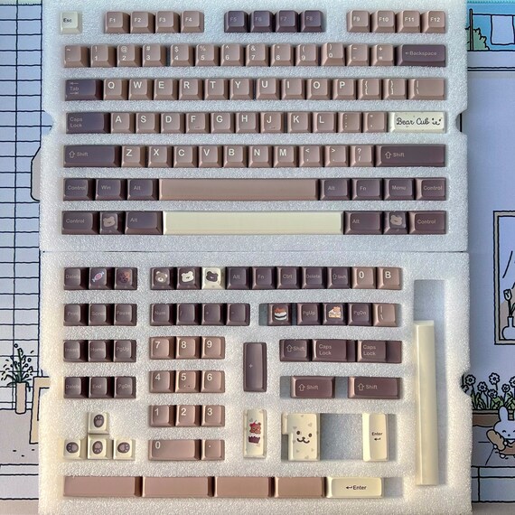 GEKUCAP Cute PBT Keycaps 133 Keys Caramel Bear Theme Keycap Dye Sublimation XDA Profile Key Caps Custom Keycaps Set For Cherry Gateron MX Swithes Mechanical Gaming Keyboards