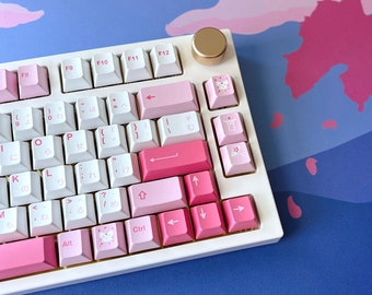 Sakura Neko Keycap Set, Cherry Profile, Cute Art, PBT, Cherry MX Stem, Dye-Sub Legends