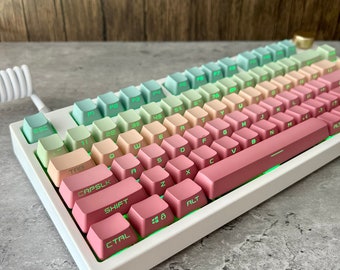 Seitlich bedrucktes Tastenkappen-Set mit Farbverlauf, Soem-Profil, durchscheinend, PBT, Cherry MX Stem, Double Shot Legends