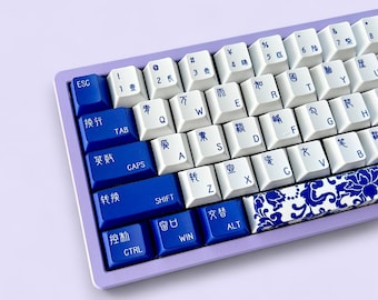 Blue and White Keycap Set, Cherry Profile, Artsy Design