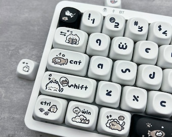 Happy Kitten Keycap Set, MOA Profile, Cute Art, PBT, Cherry MX Stem, Dye-Sub Legends