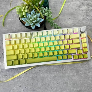 Gradient Yellow Side-Printed Keycap Set, OEM Profile, Shine-through, PBT, Cherry MX Stem, Double Shot Legends