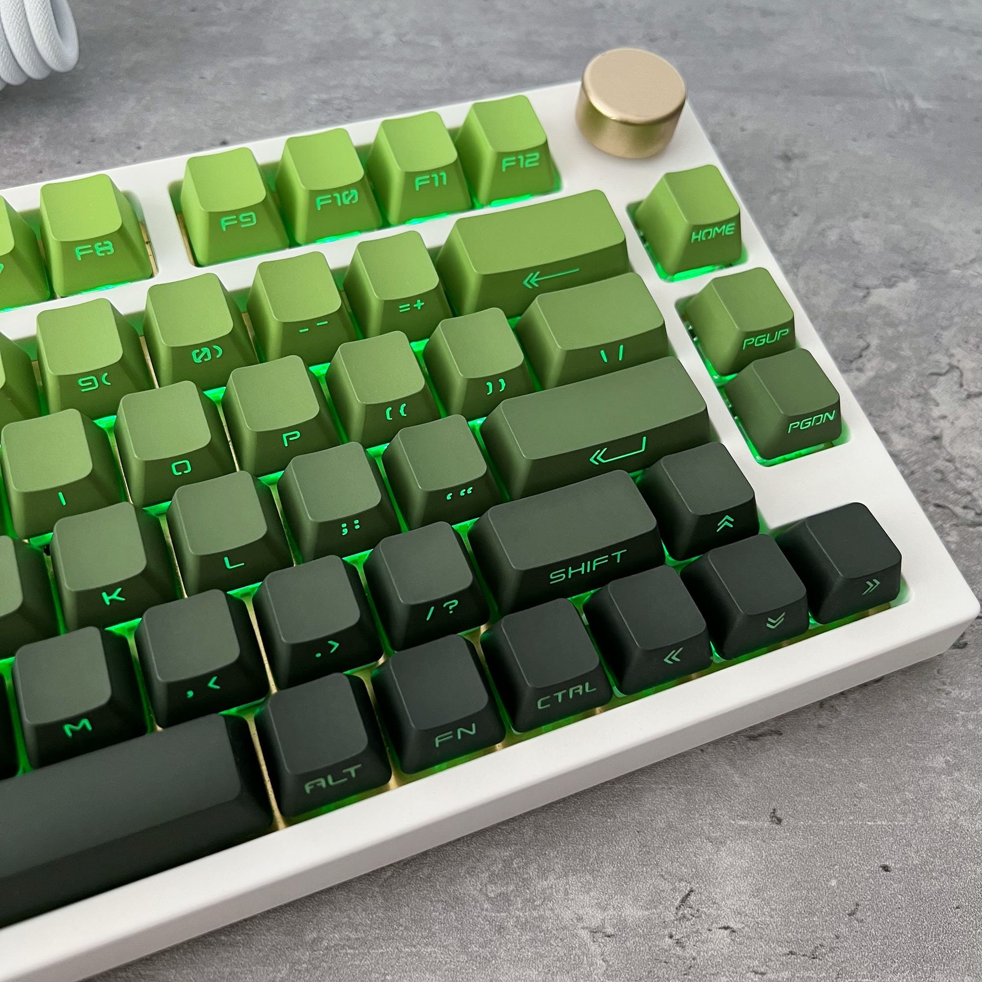136 Key Gradient Green PBT Keycaps - Cherry Profile Side Print Shine Through