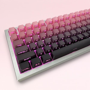 Gradient Black and Pink Side-Printed Keycap Set, OEM Profile, Shine-through, PBT, Cherry MX Stem, Double Shot Legends
