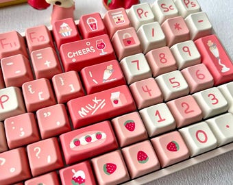 Sweet Strawberry Keycap Set, Cherry and MDA Profile  , Cute Art