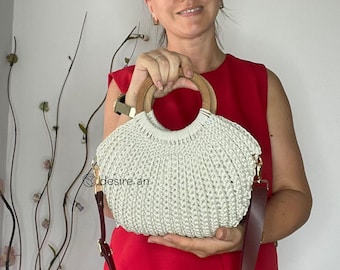 Crochet Bag Pattern: DIY Market Tote with Wooden Handles (PDF Download-Video)