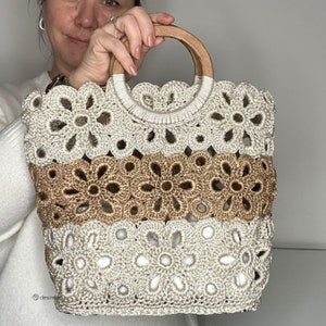 Crochet Flower Bag Pattern PDF - Easy Grandma Square Boho Tasche für Anfänger, Retro Vintage Style Markttasche mit Griffen, DIY Häkeltasche