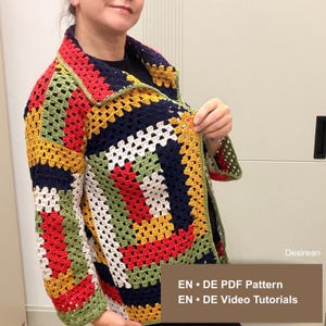 Kaleido Cardigan Crochet Pattern, Colorful Patchwork Crochet Jacket PDF