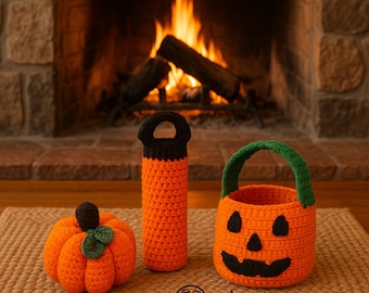 Crochet Pumpkin Set Pattern: Halloween Decor, Wine Cozy, Trick or Treat Bag (PDF Pattern)