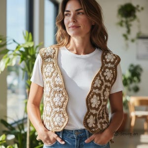 Patrón de crochet para chaleco de abuela con diseño floral bohemio (PDF + vídeo)