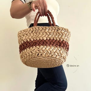 Crochet  Easy Raffia  Bag Pattern | with Knitted Handles |  Handmade Summer Straw Purse | DIY Crochet Beach Handbag Tutorial | Market bag