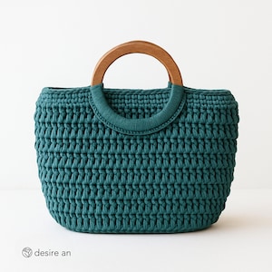 Macrame Cord Crochet Bag Pattern | PDF + Video Tutorial | Boho Tote with Wood Handles